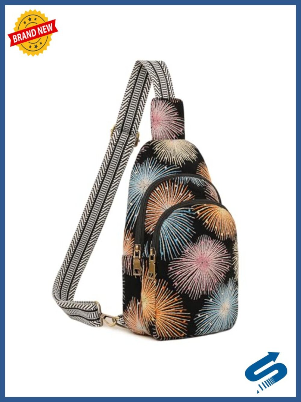 Canvas Sling Bag with Floral Embroidery Crossbody Purse Convertible Backpack